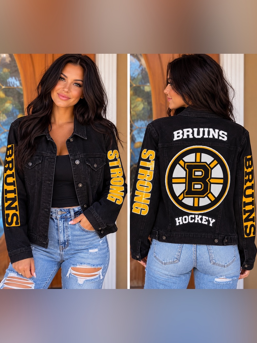 Bruins Black Graphic Denim Jacket - Strong Hockey Design